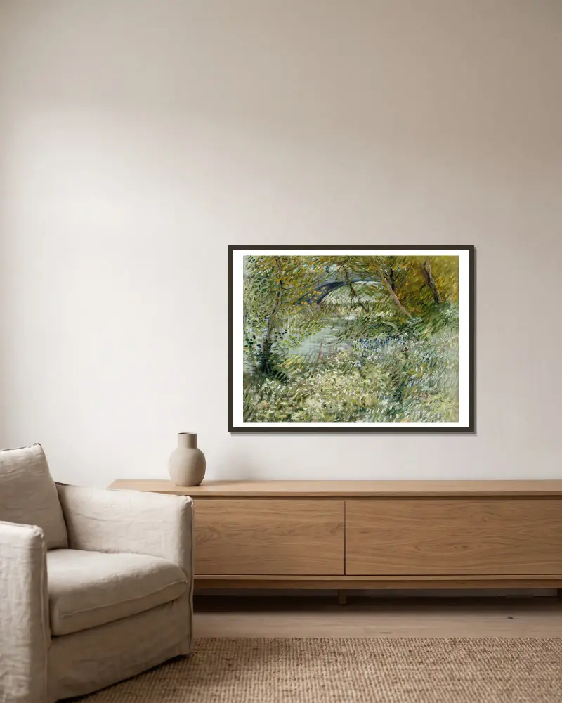 Jarní břeh řeky, Vincent van Gogh v rámu na stěně