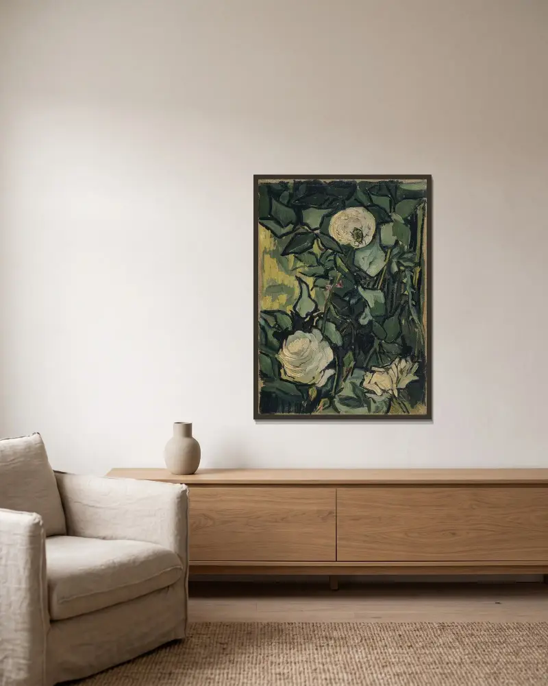 Růže, 1890 – Nr. 3, Vincent van Gogh v rámu na stěně