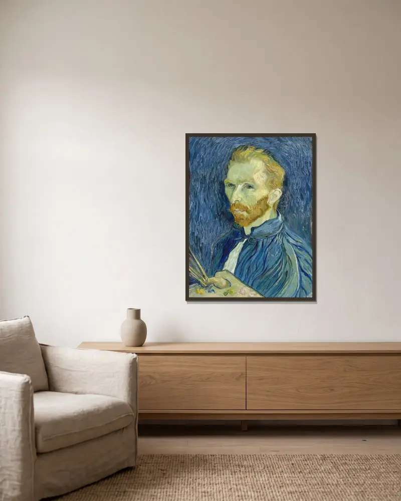 Autoportrét, 1889, Vincent van Gogh v rámu na stěně