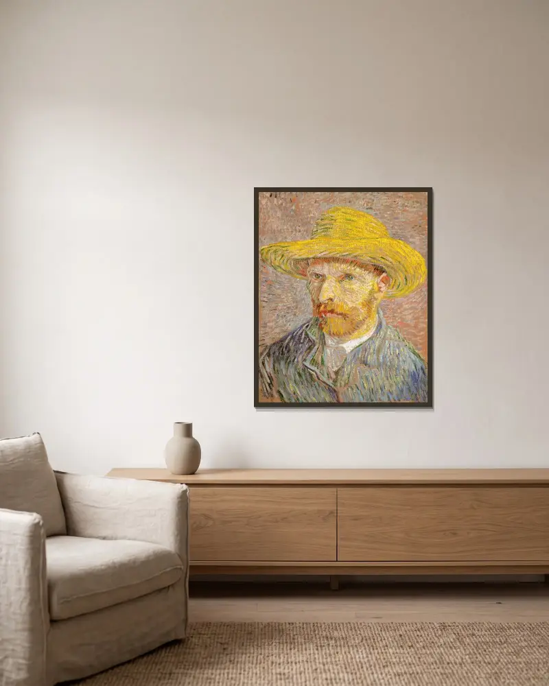Selbstbildnis mit Strohhut, 1887 – Nr. 1 von Vincent van Gogh gerahmt an einer Wand