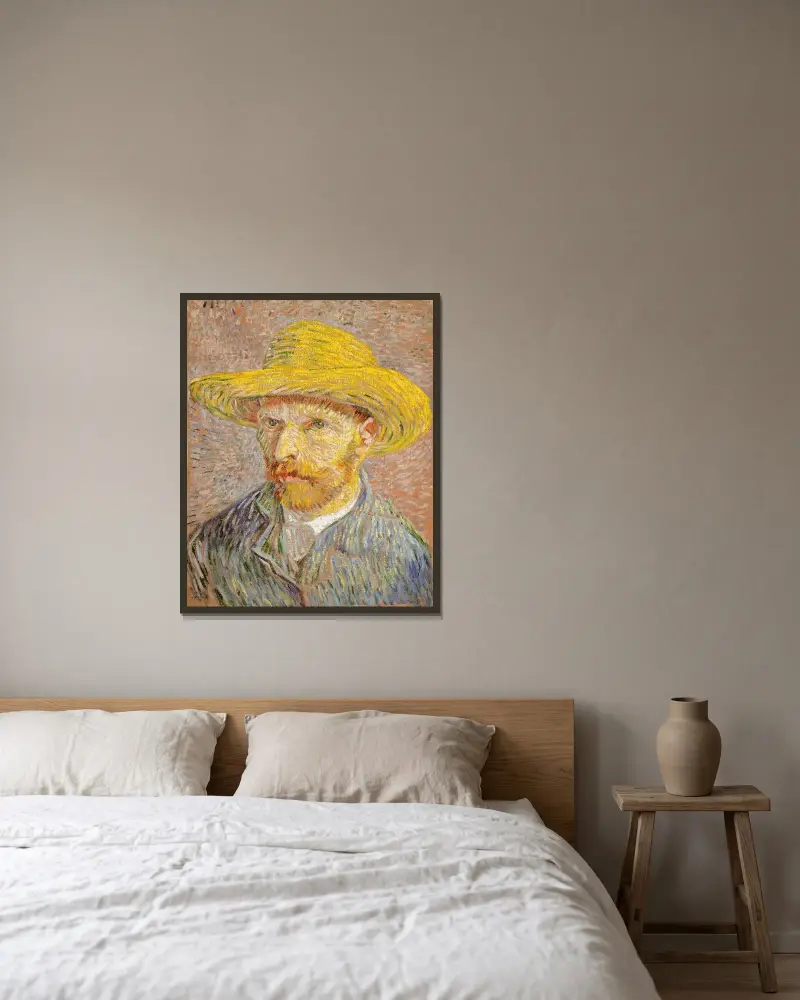Selbstbildnis mit Strohhut, 1887 – Nr. 1 von Vincent van Gogh gerahmt an einer Wand