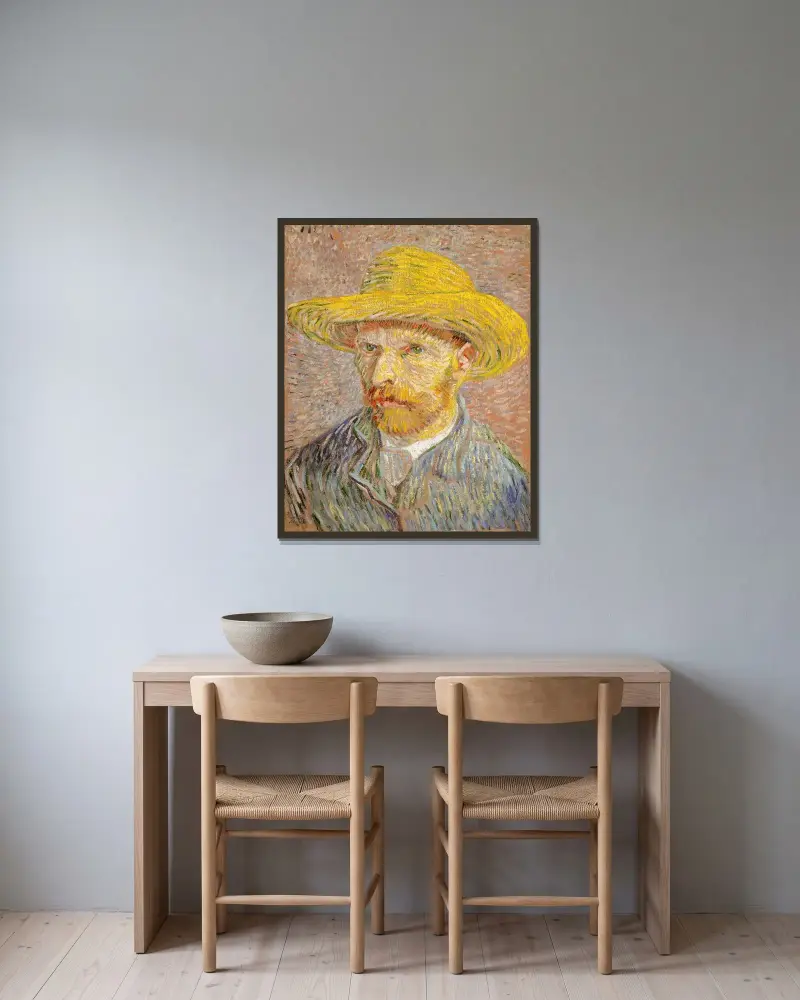 Selbstbildnis mit Strohhut, 1887 – Nr. 1 von Vincent van Gogh gerahmt an einer Wand