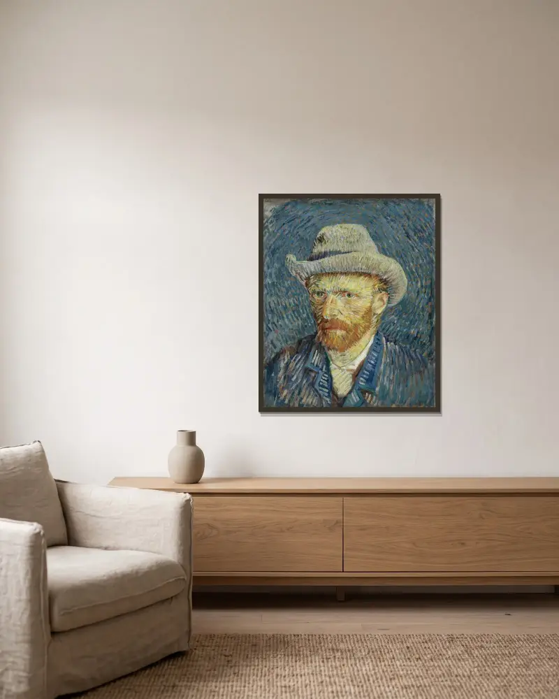Autoportret w szarym filcowym kapeluszu, Vincent van Gogh w ramie na ścianie