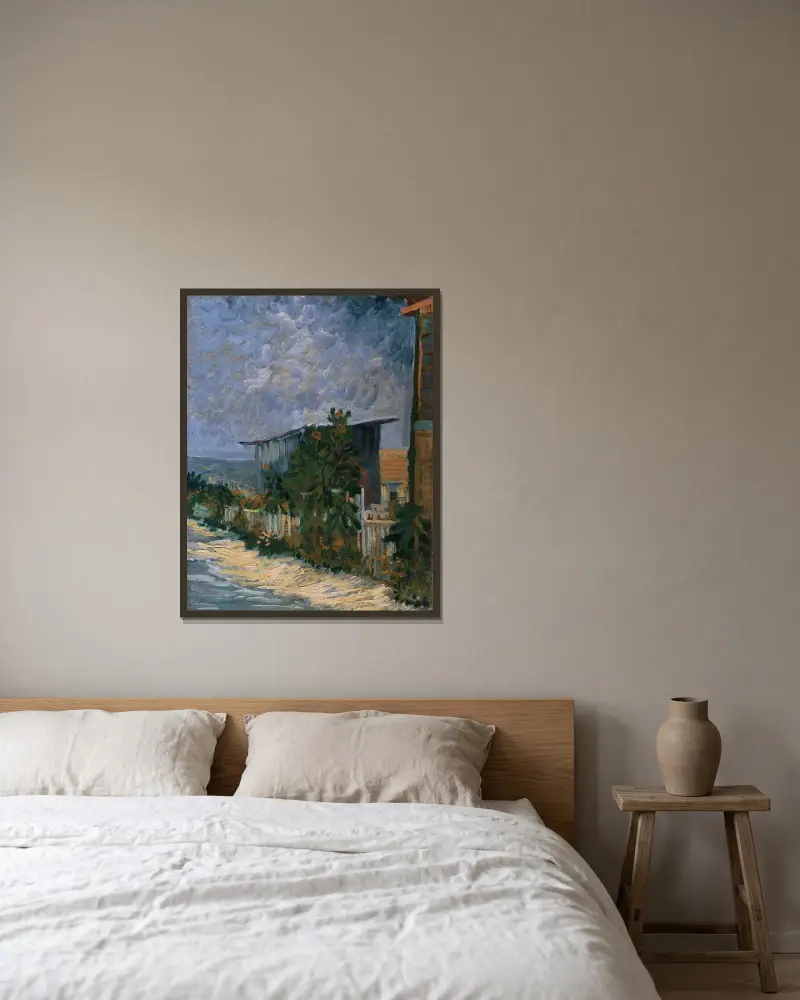 Skydd på Montmartre av Vincent van Gogh inramad på en vägg