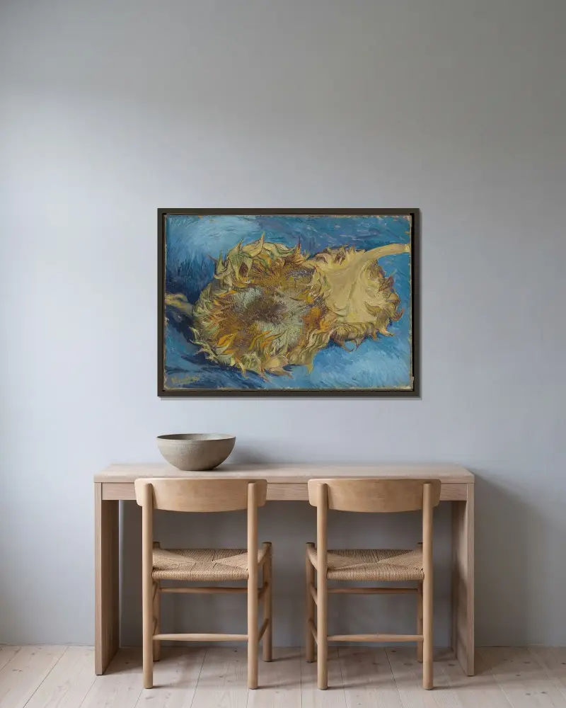 Sonnenblumen von Vincent van Gogh gerahmt an einer Wand