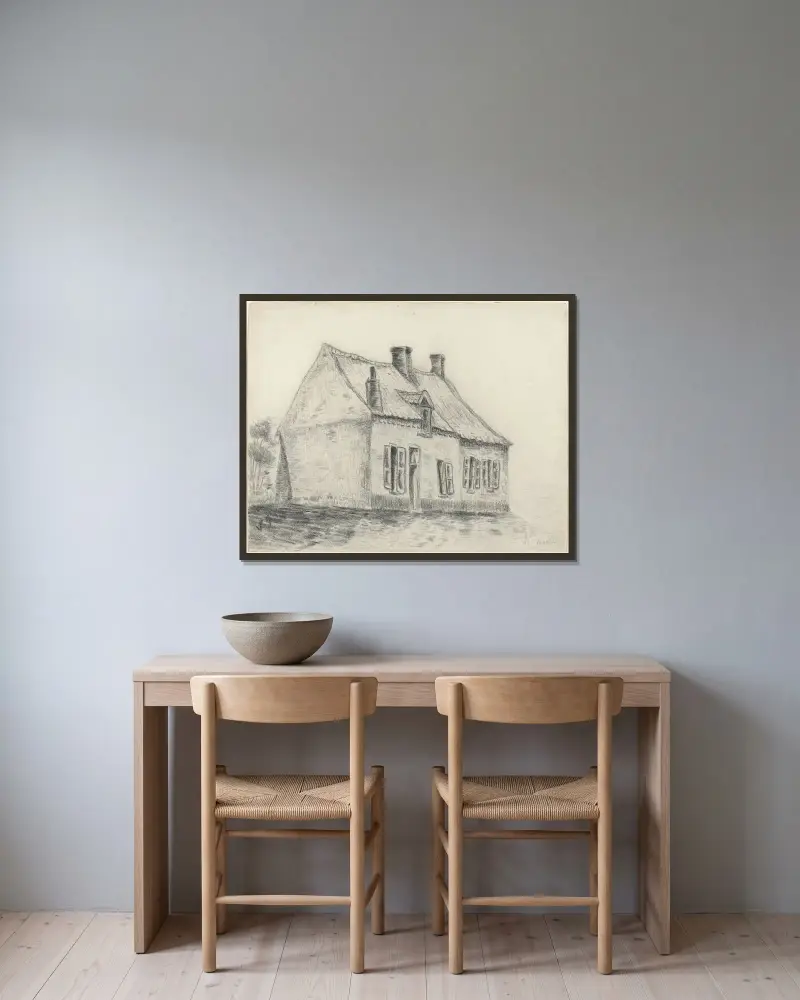 The Magrot House, Cuesmes av Vincent van Gogh inramad på en vägg