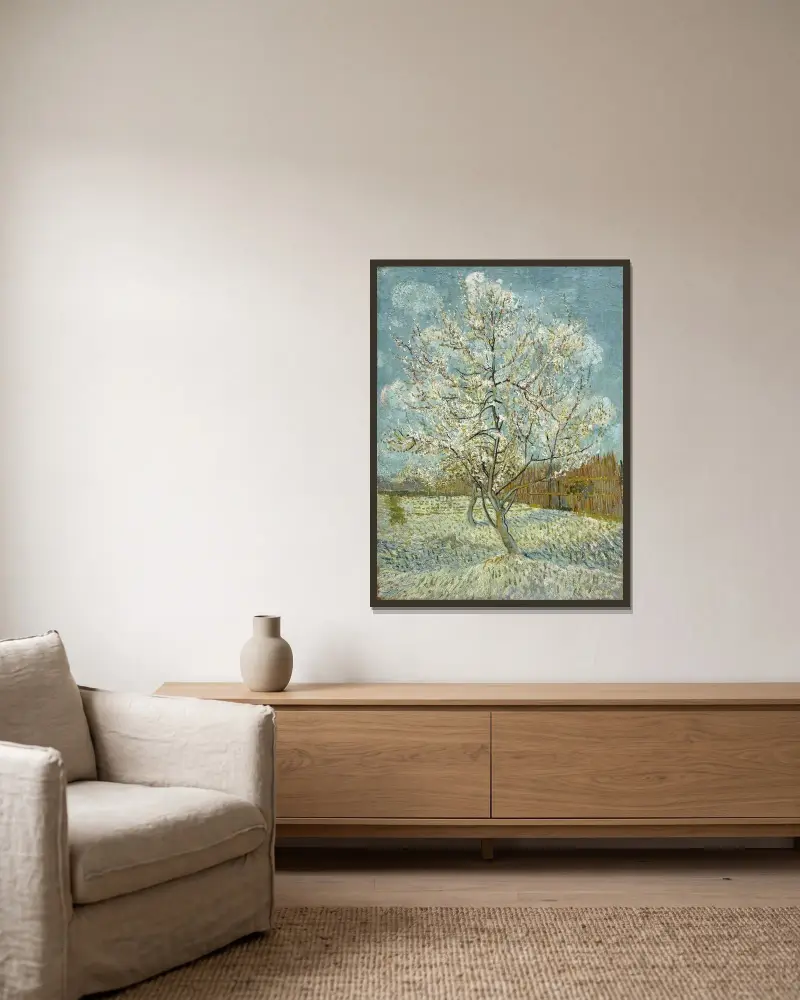 Růžový broskvový strom, Vincent van Gogh v rámu na stěně
