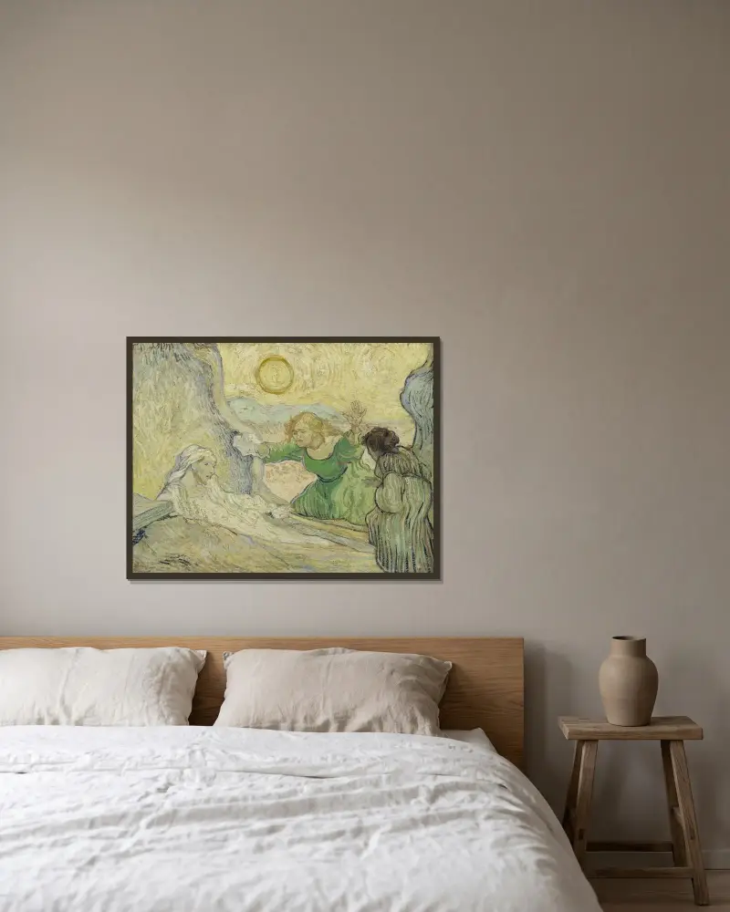 The raising of Lazarus (after Rembrandt) av Vincent van Gogh inramad på en vägg