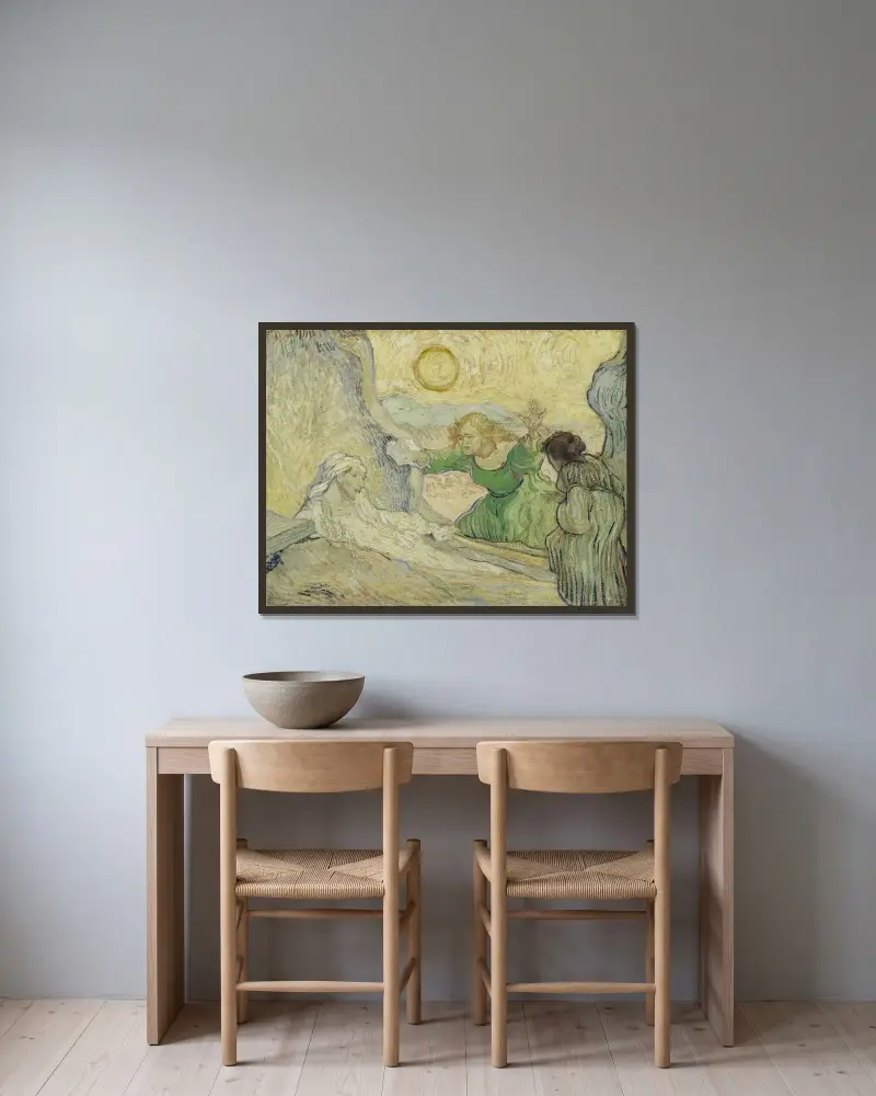 The raising of Lazarus (after Rembrandt) av Vincent van Gogh inramad på en vägg