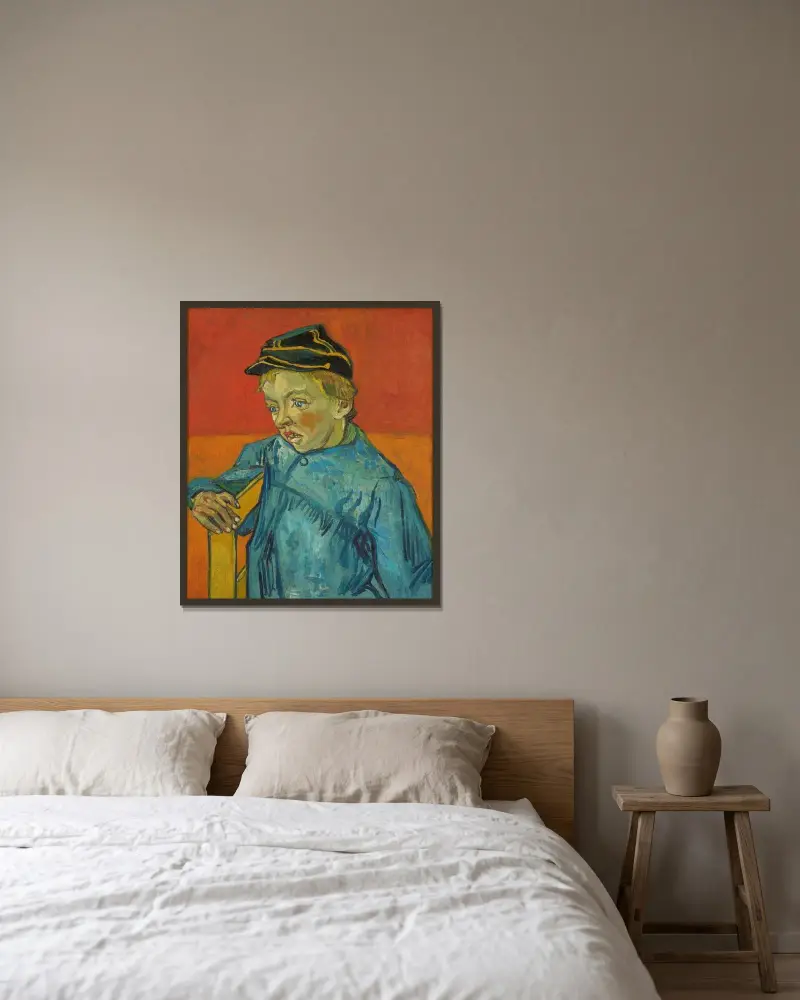 Der Schuljunge (Camille Roulin) von Vincent van Gogh gerahmt an einer Wand
