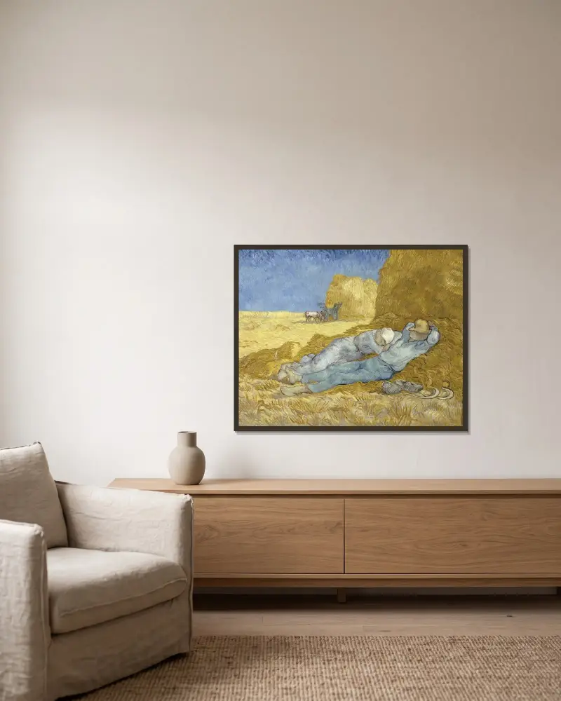 Die Mittagsruhe (nach Millet) von Vincent van Gogh gerahmt an einer Wand
