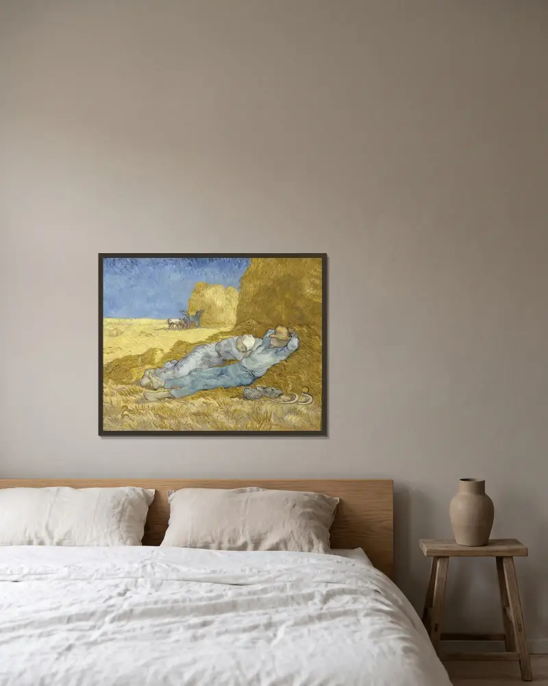 Die Mittagsruhe (nach Millet) von Vincent van Gogh gerahmt an einer Wand