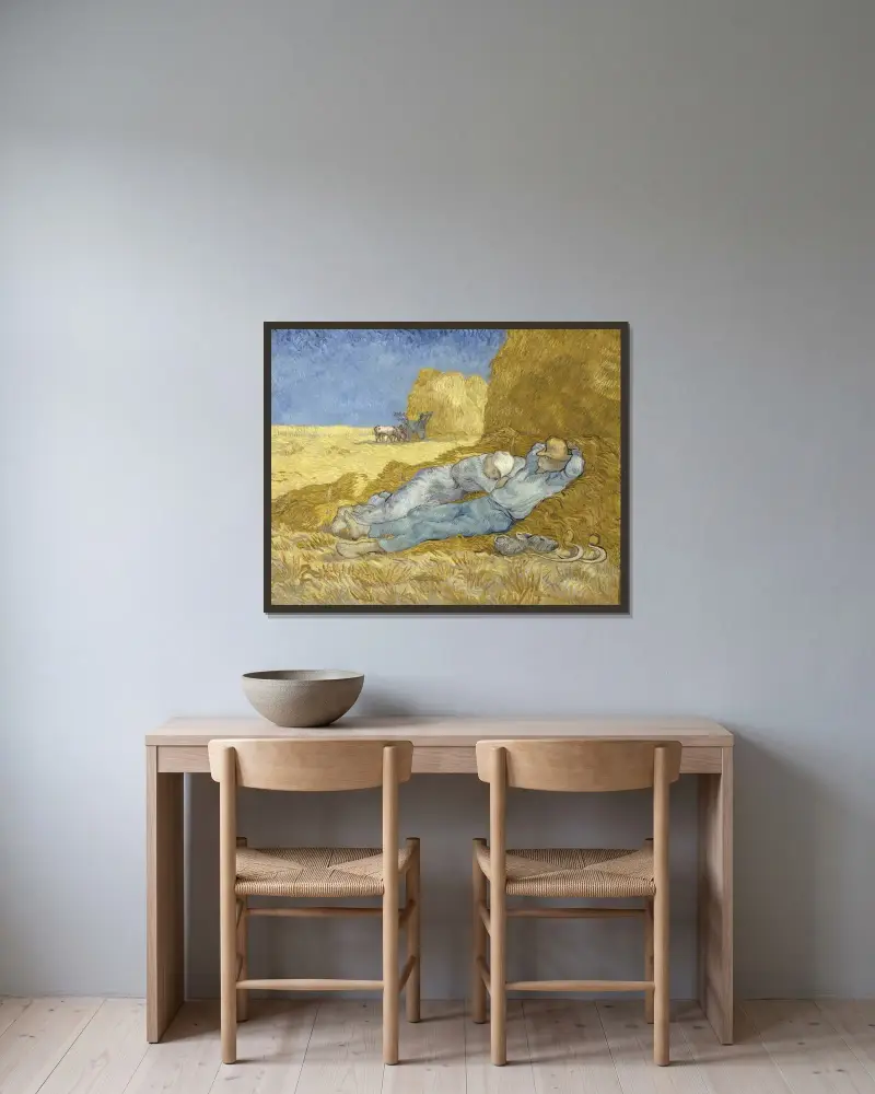 Die Mittagsruhe (nach Millet) von Vincent van Gogh gerahmt an einer Wand