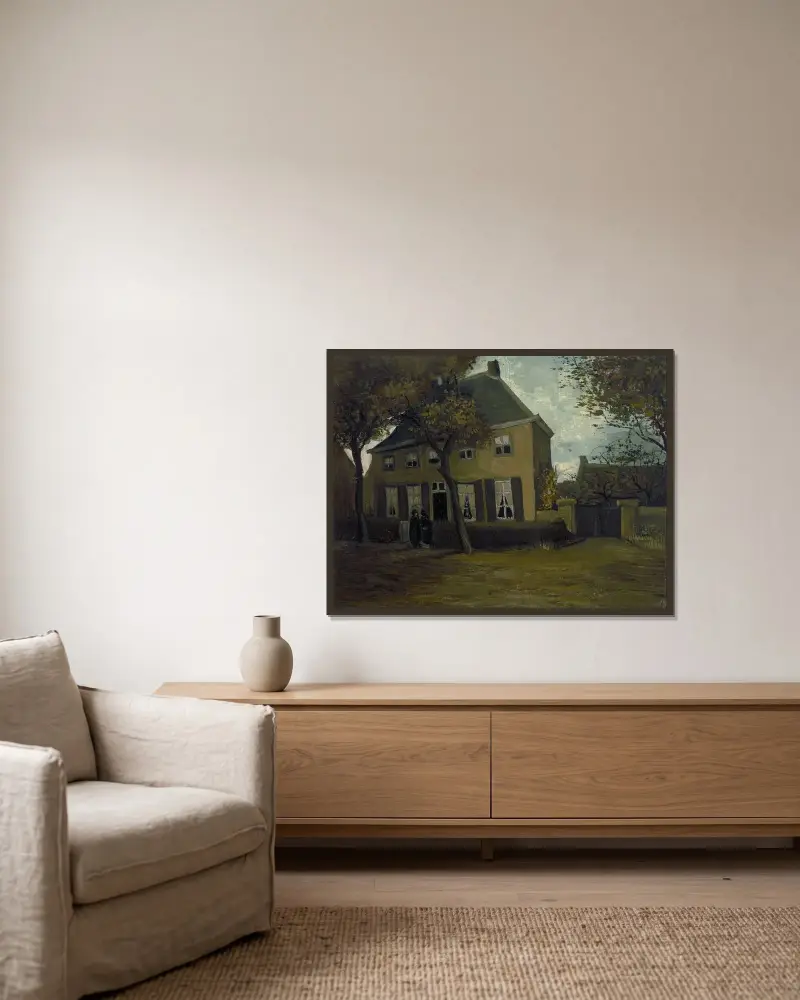 The vicarage at Nuenen av Vincent van Gogh inramad på en vägg
