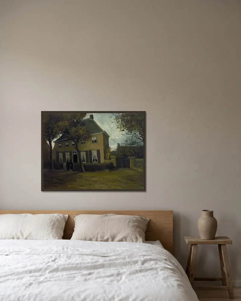 The vicarage at Nuenen av Vincent van Gogh inramad på en vägg
