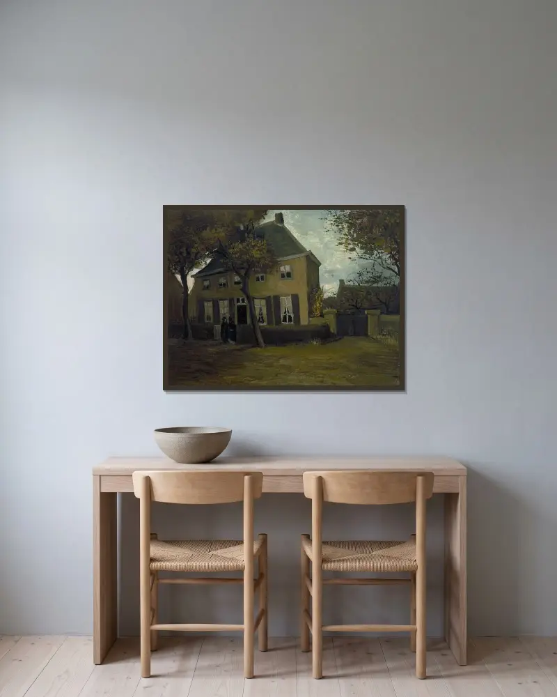 The vicarage at Nuenen av Vincent van Gogh inramad på en vägg