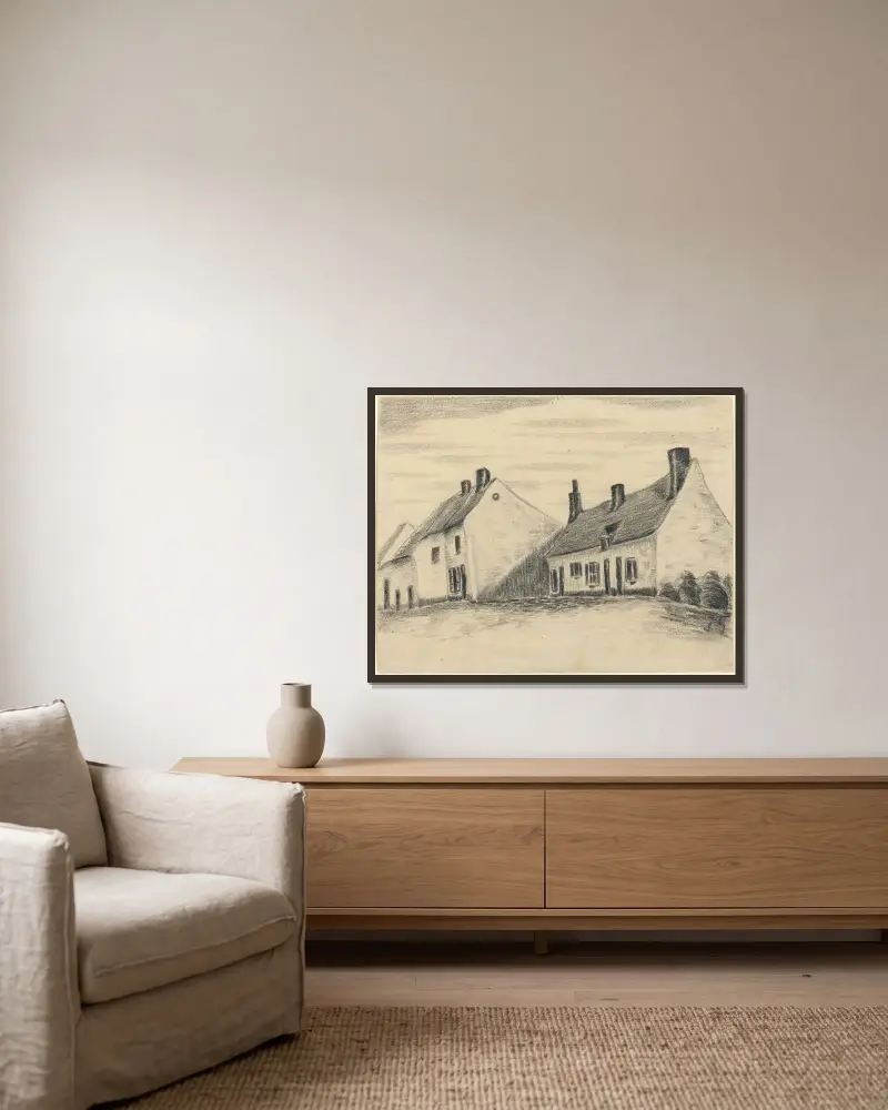 The Zandmennik House av Vincent van Gogh inramad på en vägg
