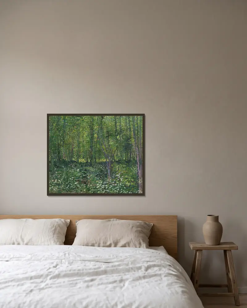 Stromy a podrost, Vincent van Gogh v rámu na stěně
