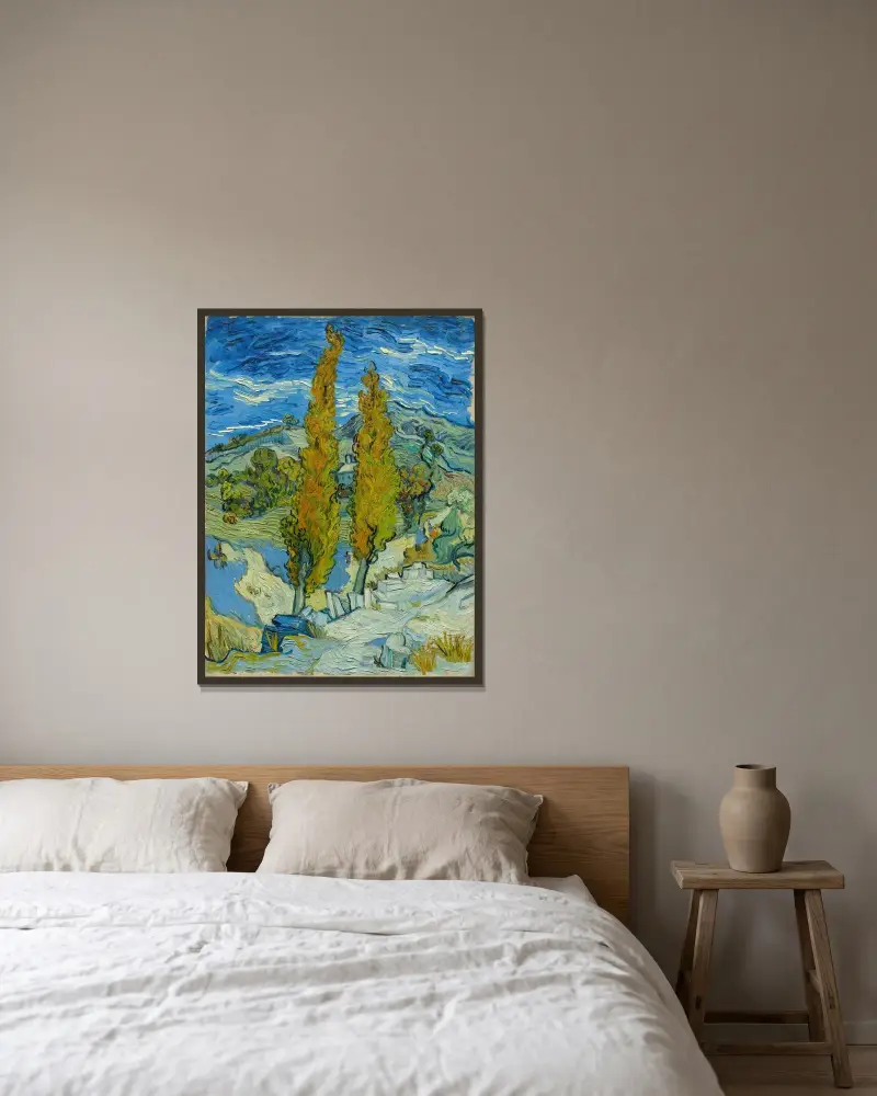 Two Poplars in the Alpilles near Saint-Rémy av Vincent van Gogh inramad på en vägg