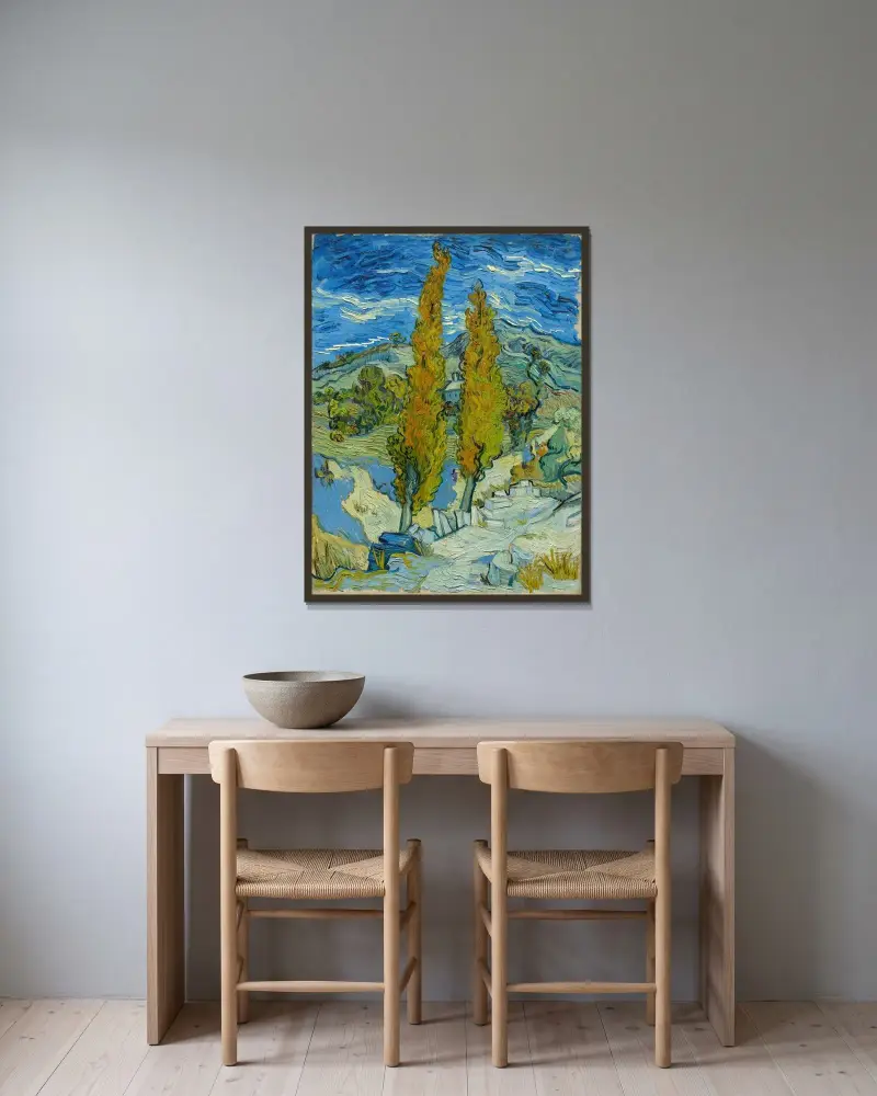 Two Poplars in the Alpilles near Saint-Rémy av Vincent van Gogh inramad på en vägg