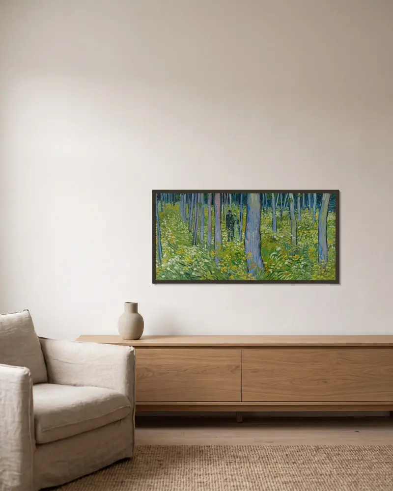 Unterholz mit zwei Figuren von Vincent van Gogh gerahmt an einer Wand