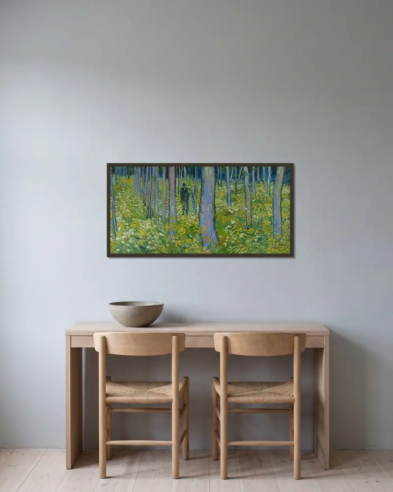 Unterholz mit zwei Figuren von Vincent van Gogh gerahmt an einer Wand