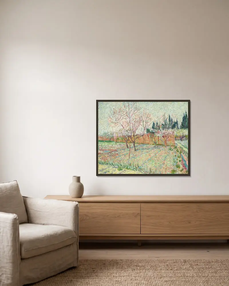 Garten mit Zypressen von Vincent van Gogh gerahmt an einer Wand