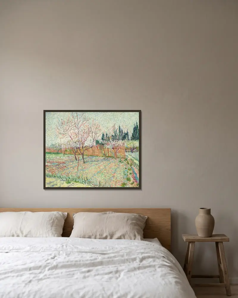 Garten mit Zypressen von Vincent van Gogh gerahmt an einer Wand