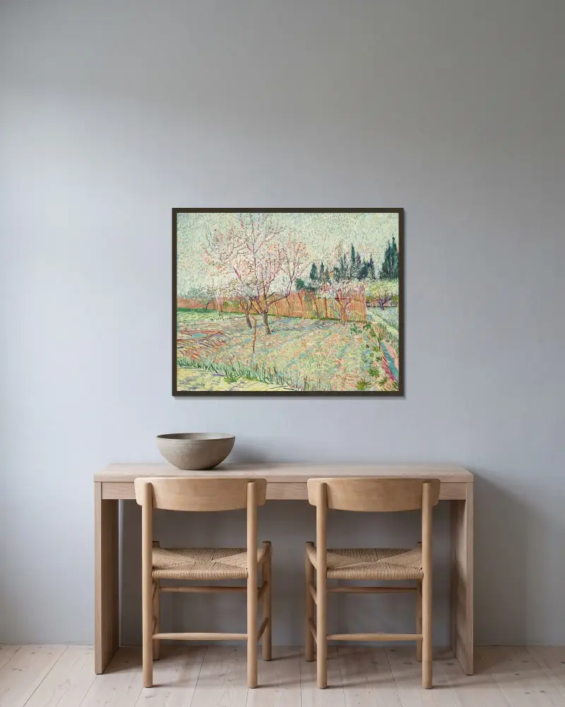 Garten mit Zypressen von Vincent van Gogh gerahmt an einer Wand