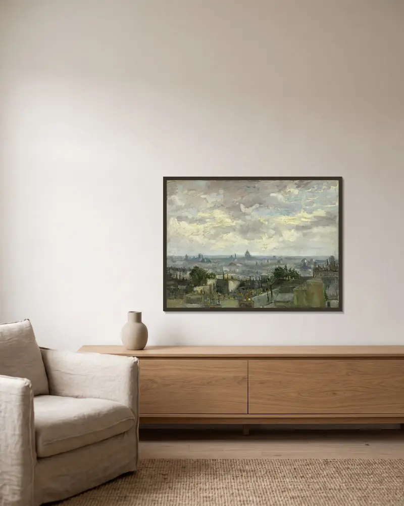 Blick auf Paris von Vincent van Gogh gerahmt an einer Wand