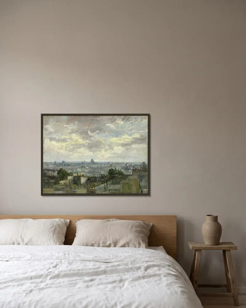 Blick auf Paris von Vincent van Gogh gerahmt an einer Wand