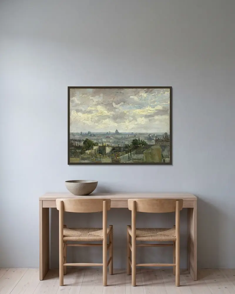Blick auf Paris von Vincent van Gogh gerahmt an einer Wand