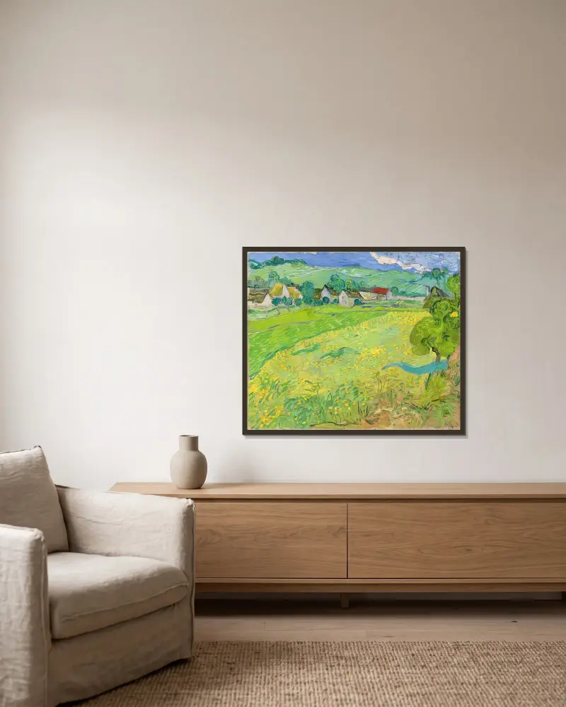 Vy över Vessenots nära Auvers av Vincent van Gogh inramad på en vägg