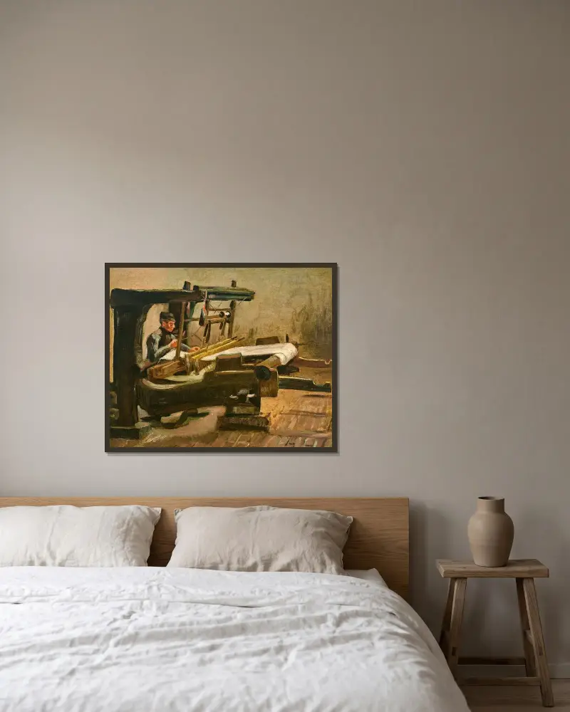 Wever naar rechts gekeerd (Weaver Facing Right) av Vincent van Gogh inramad på en vägg