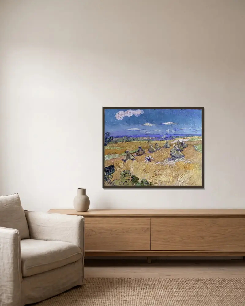Pšeničné pole s žencem, Auvers, Vincent van Gogh v rámu na stěně
