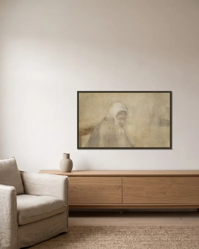 Frau aus Scheveningen von Vincent van Gogh gerahmt an einer Wand