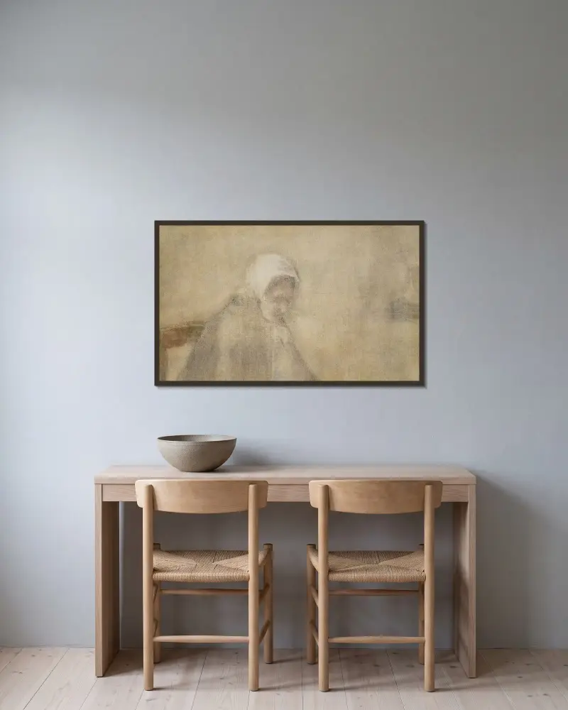 Frau aus Scheveningen von Vincent van Gogh gerahmt an einer Wand