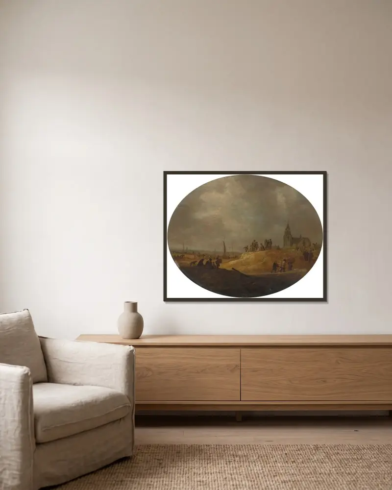 Utsikt över Scheveningen från dynerna av Jan van Goyen inramad på en vägg