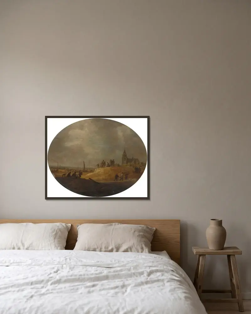 Utsikt över Scheveningen från dynerna av Jan van Goyen inramad på en vägg
