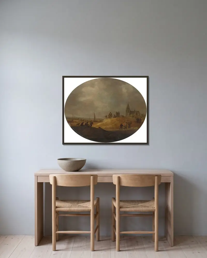 Utsikt över Scheveningen från dynerna av Jan van Goyen inramad på en vägg