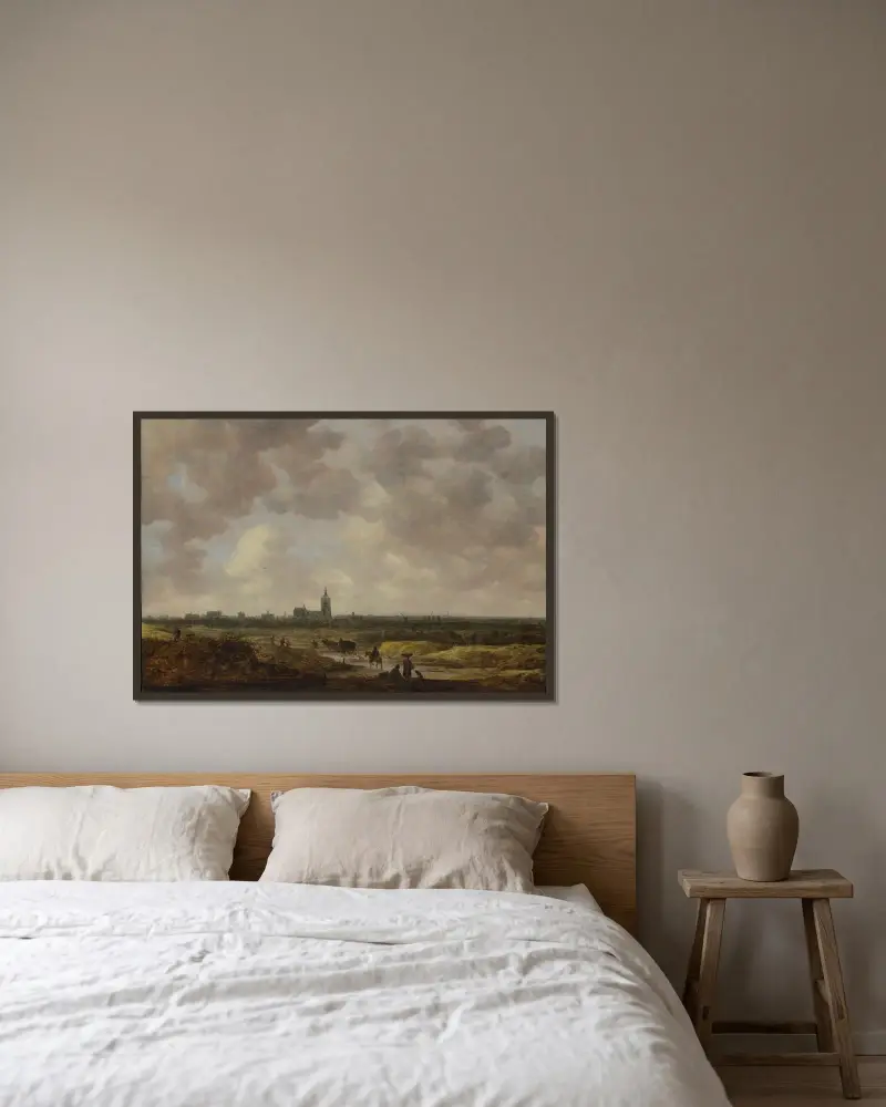 Utsikt över Haag från nordväst av Jan van Goyen inramad på en vägg