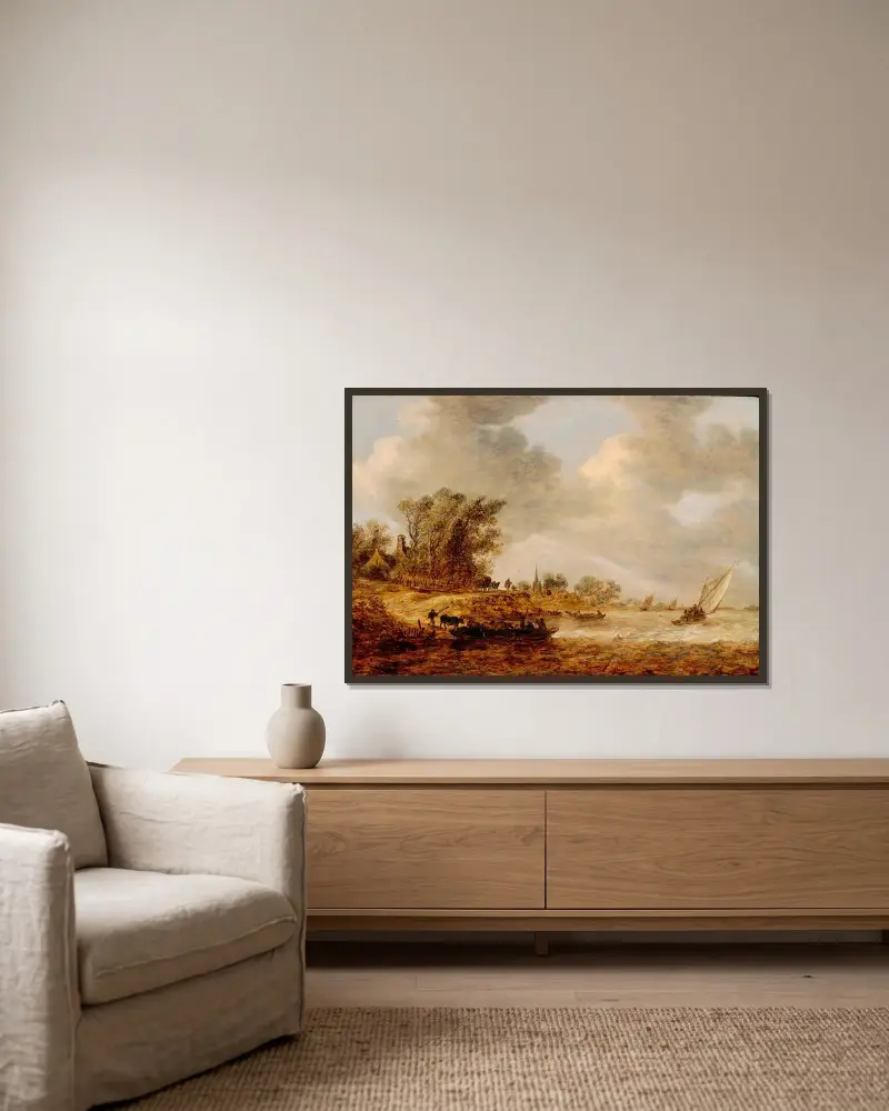 En blåsig dag av Jan van Goyen inramad på en vägg