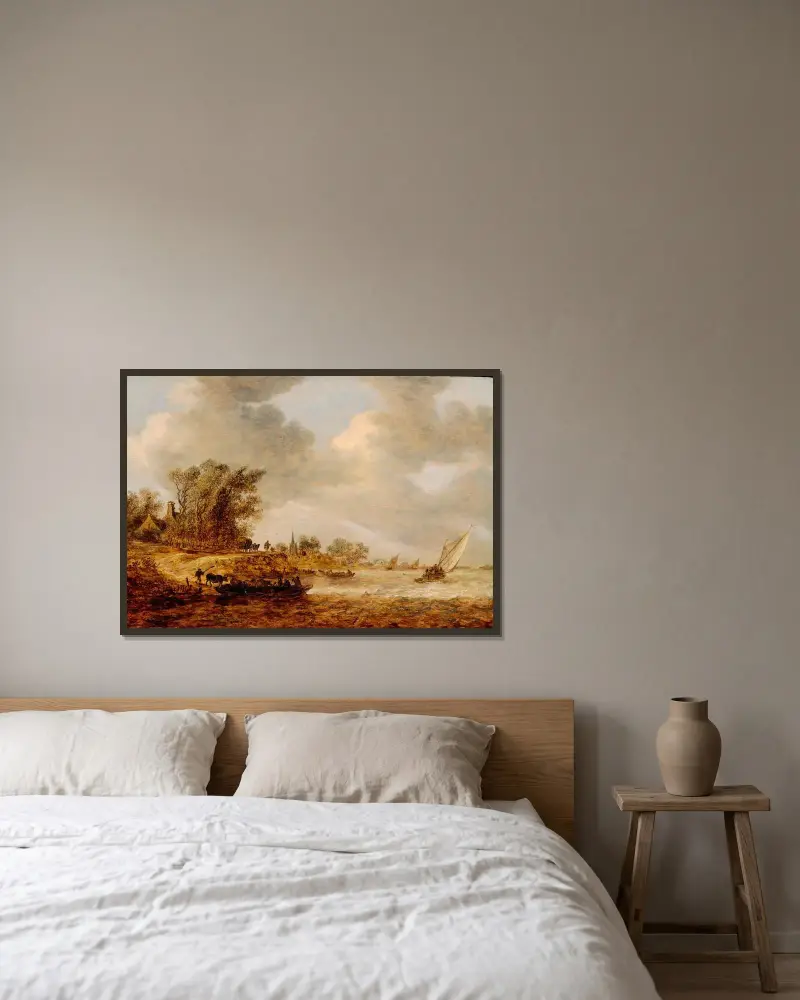 En blåsig dag av Jan van Goyen inramad på en vägg