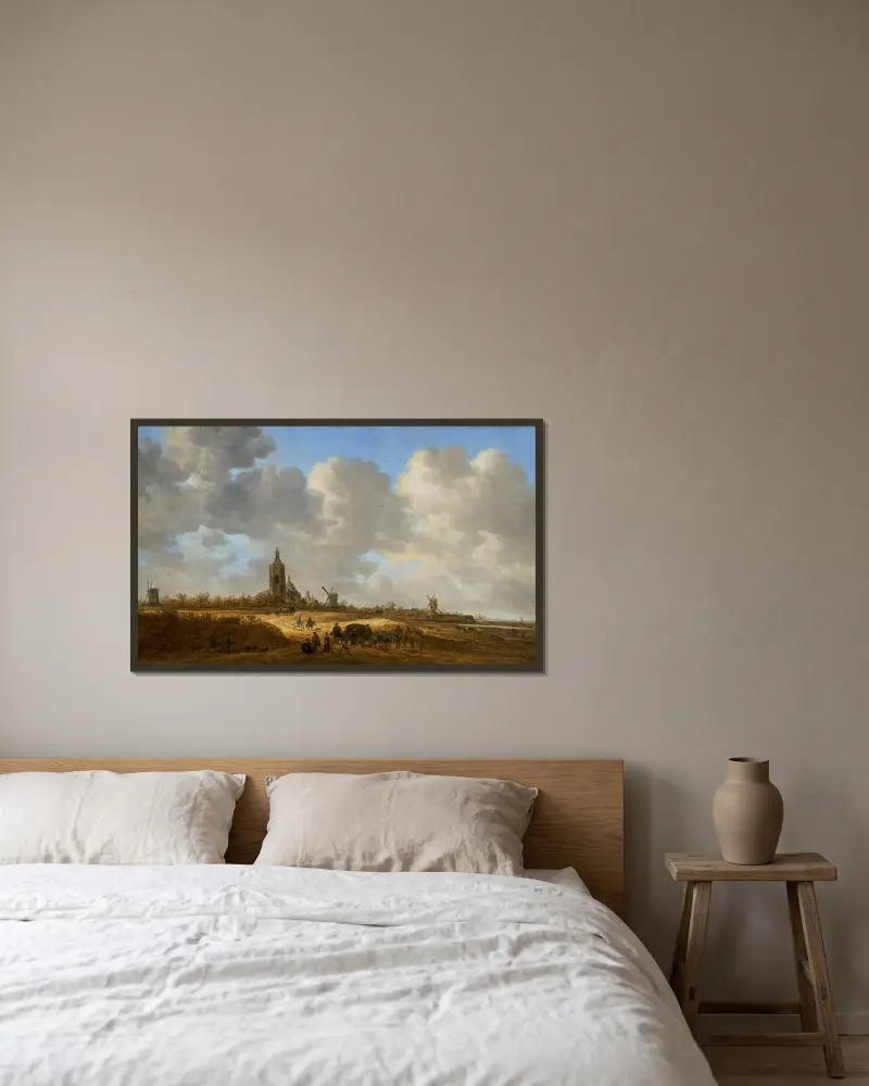 Rozległy widok na Hagę z Grote Kerk w oddali, Jan van Goyen w ramie na ścianie
