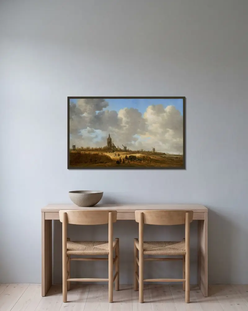 Rozległy widok na Hagę z Grote Kerk w oddali, Jan van Goyen w ramie na ścianie