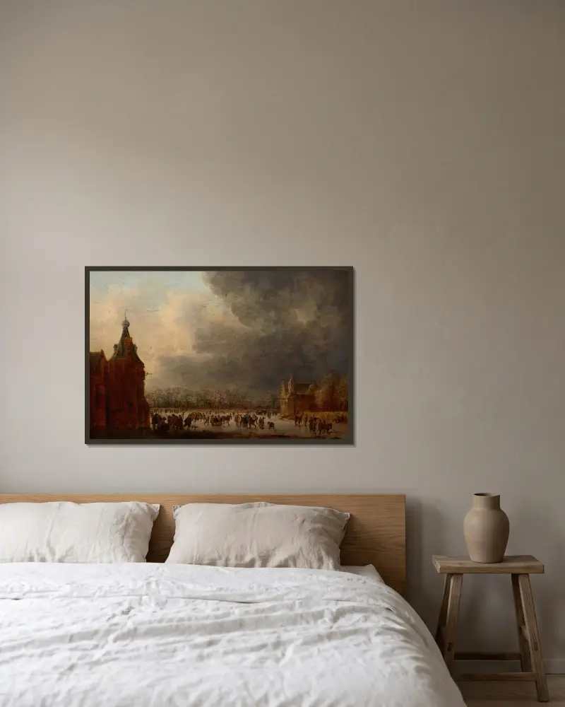 På skridskobanan av Jan van Goyen inramad på en vägg