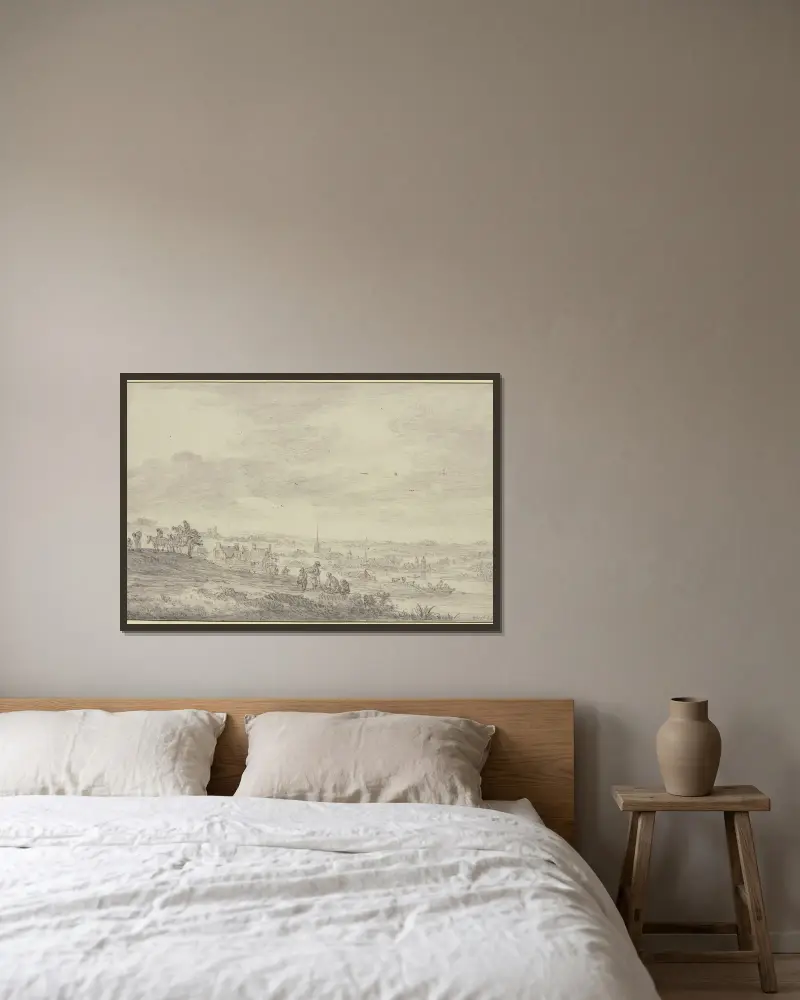 Blick über eine weite Landschaft mit Kirchturm av Jan van Goyen inramad på en vägg