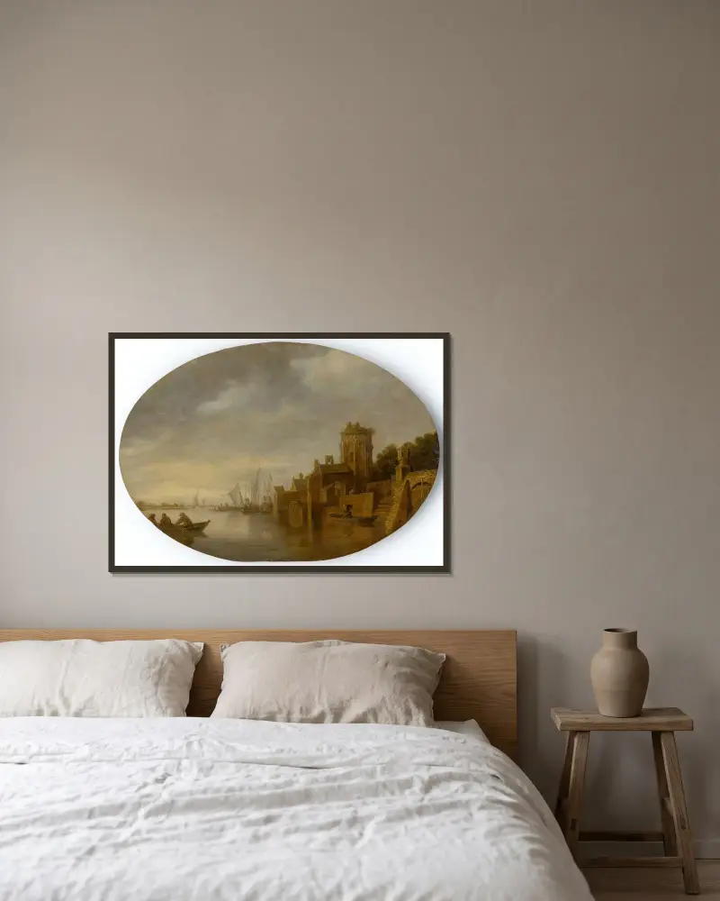 Båtar i hamn av Jan van Goyen inramad på en vägg