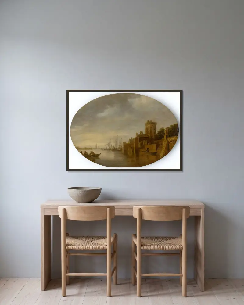 Båtar i hamn av Jan van Goyen inramad på en vägg