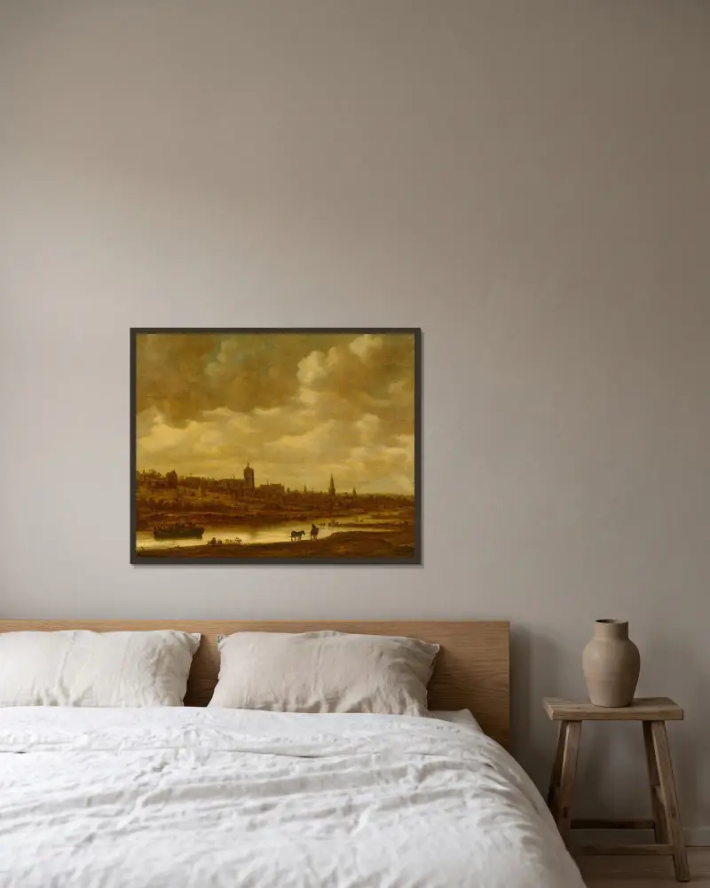 Bryssel, med en färja dragen av två hästar av Jan van Goyen inramad på en vägg
